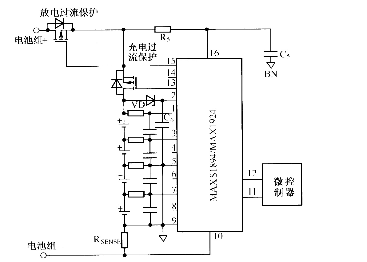 利用MAX1894/MAX1924组成的没有预充电功能的典型应用电路