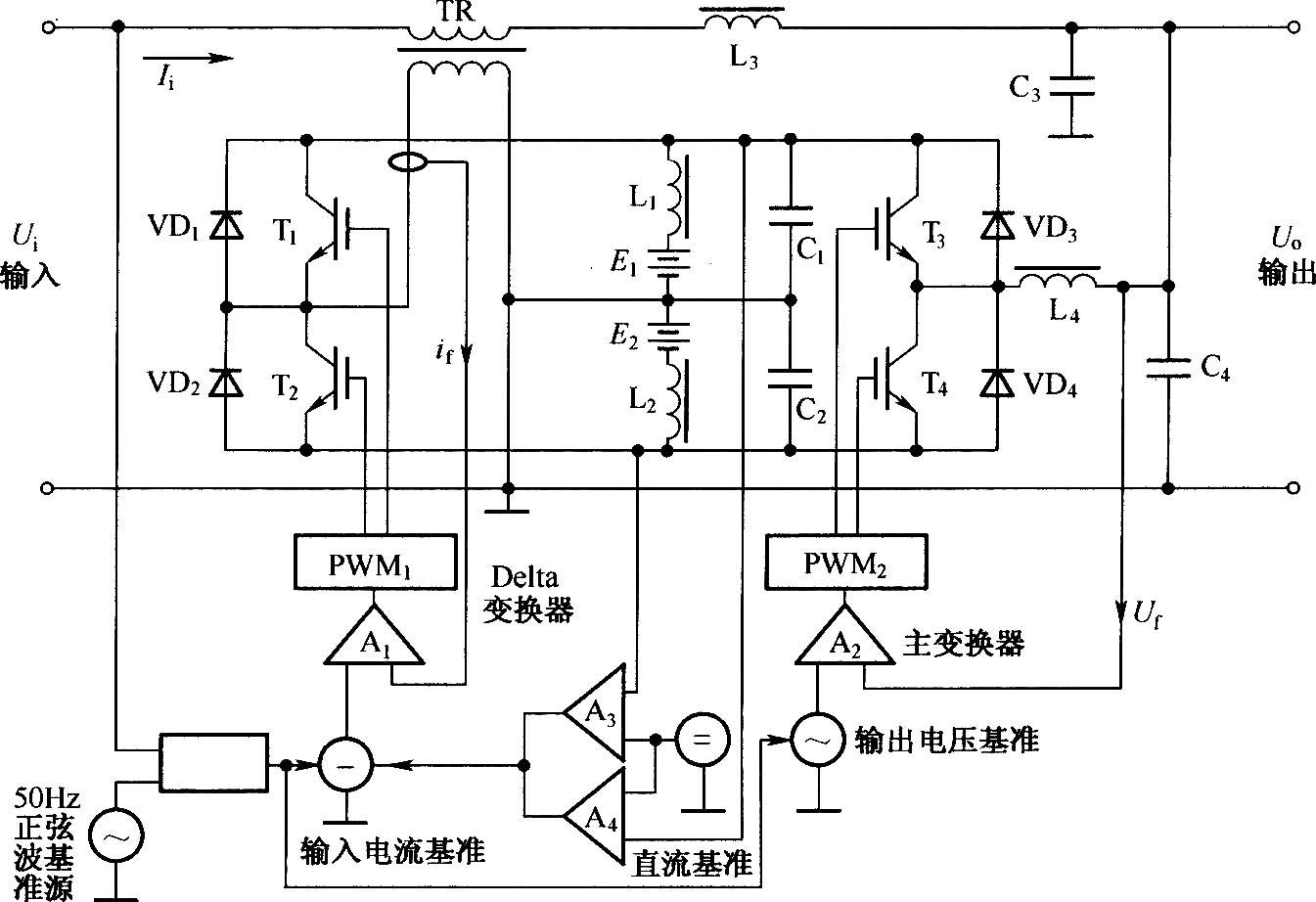 Delta变换型UPS的简化原理图