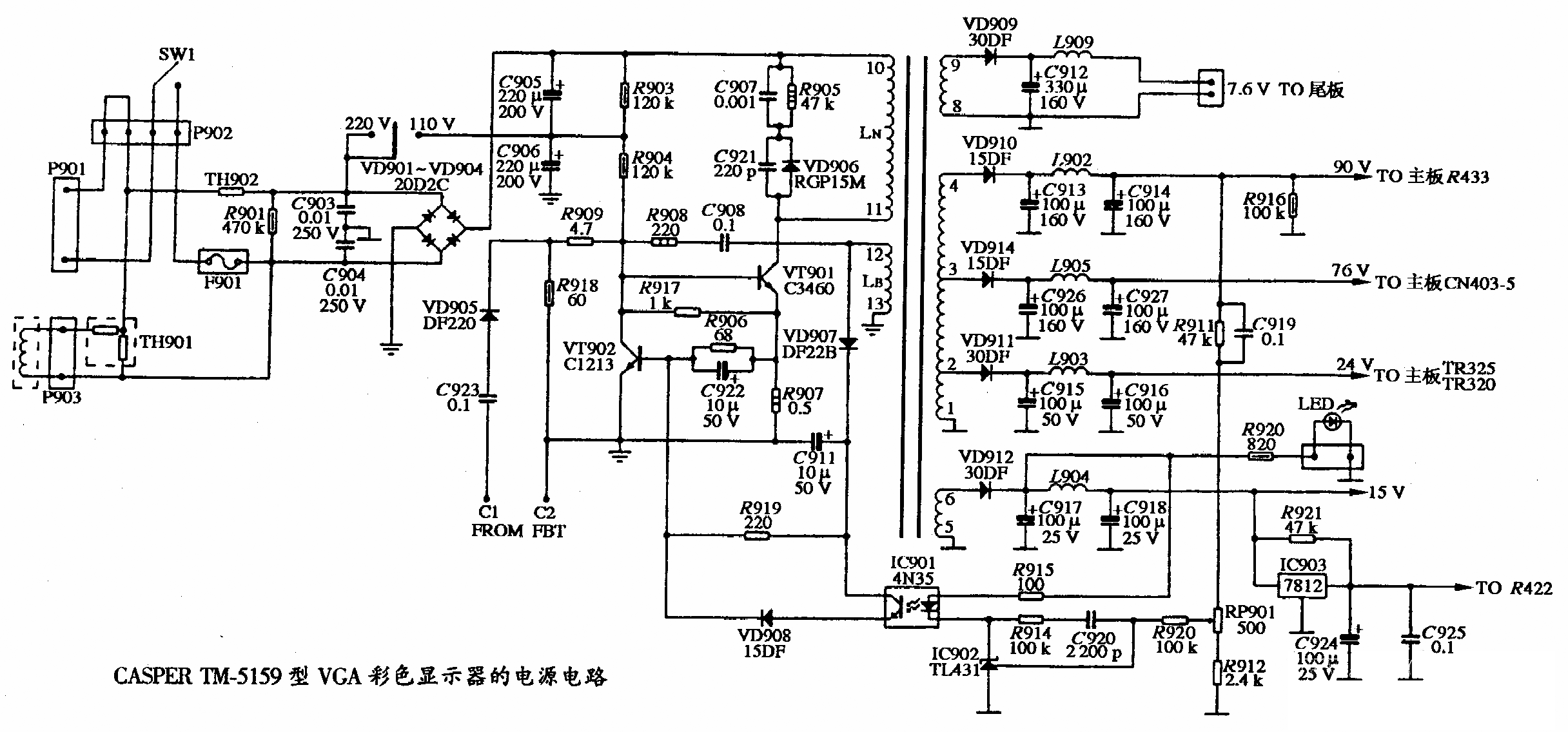 CASPER TM-5159型VGA彩色显示器的电源电路图