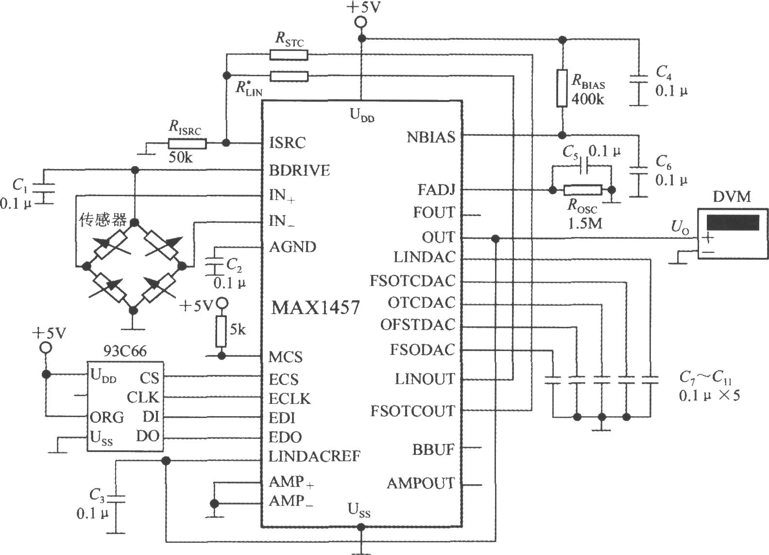 数字式高精度压力测试仪电路(高精度集成压力信号调理器MAX1457)