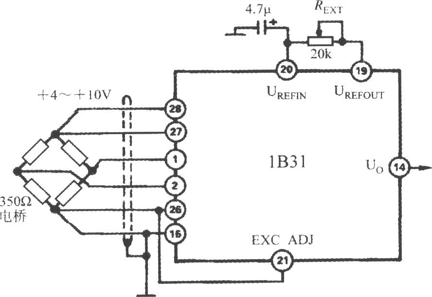 降低激励电压的电路(宽带应变信号调理器1B31)