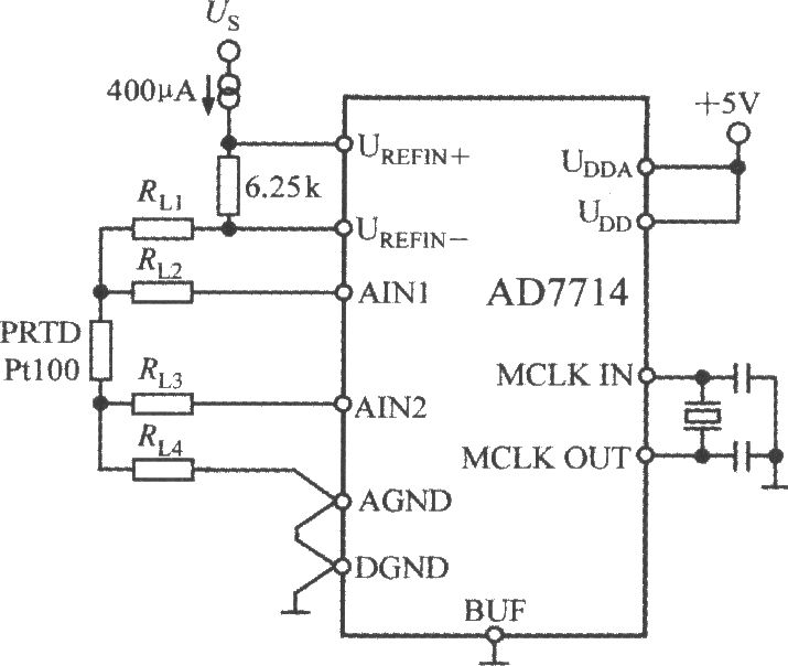 由5通道低功耗可编程传感器信号处理器AD7714与Pt100型铂热电阻(P