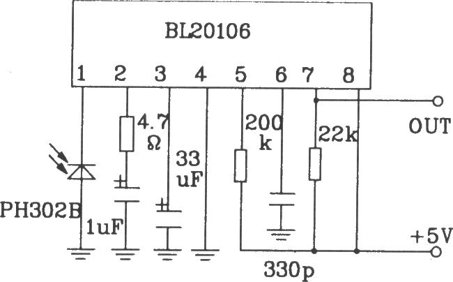 BL20106红外线接收前置放大集成应用电路图