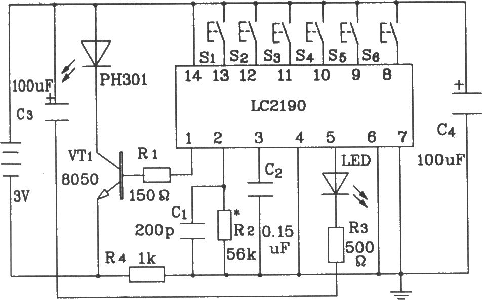 LC2200构成收录机音量遥控控制电路图