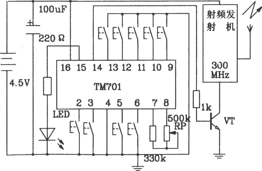 由TM701/TM702构成射频遥控发射、接收电路图