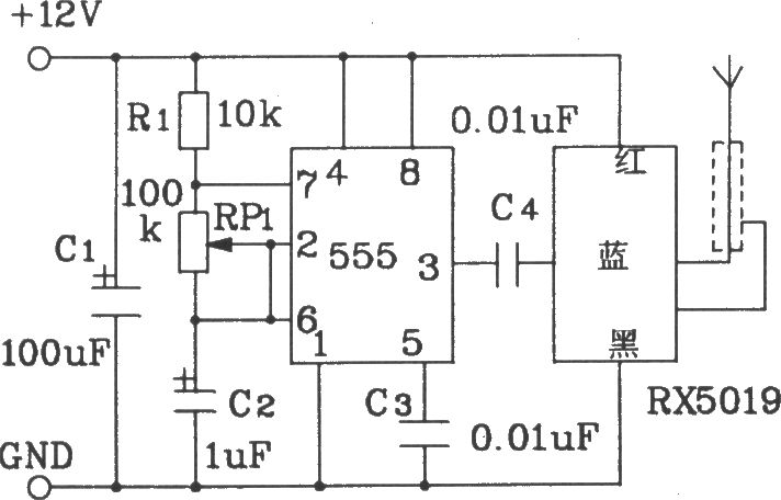 由RX5019/5020构成无线遥控发射、接收电路图