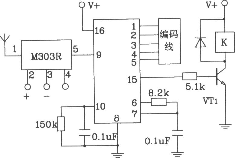 由M303S/303R构成的遥控编码发射、解码接收电路图