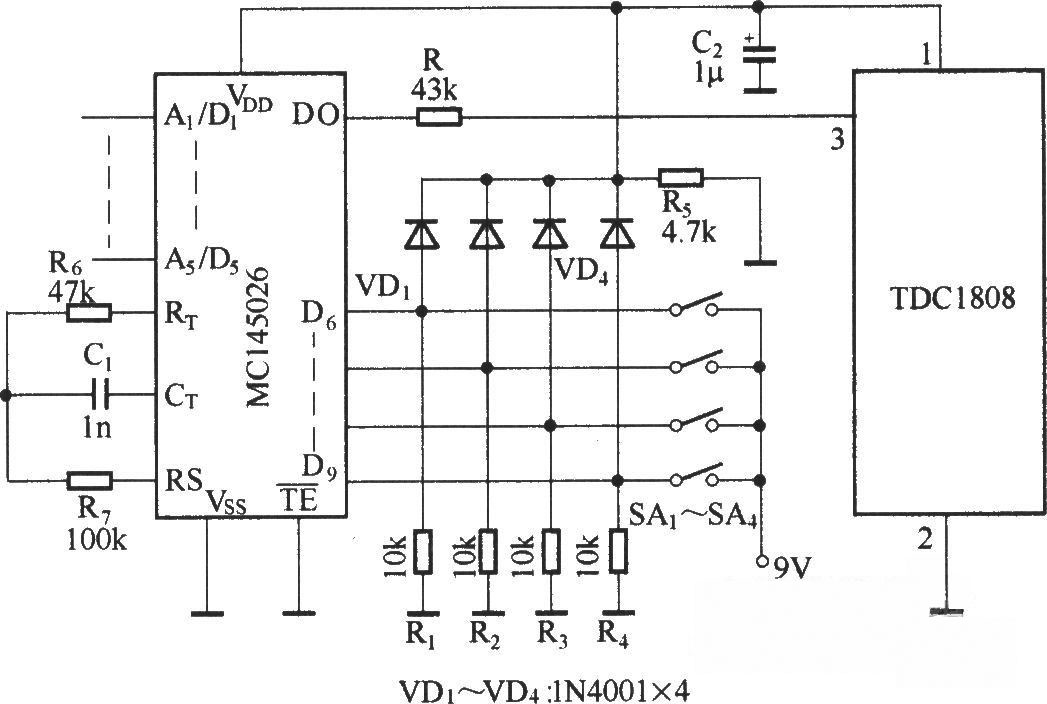 由TDC1808/TDC1809组成的数字编码遥控电路