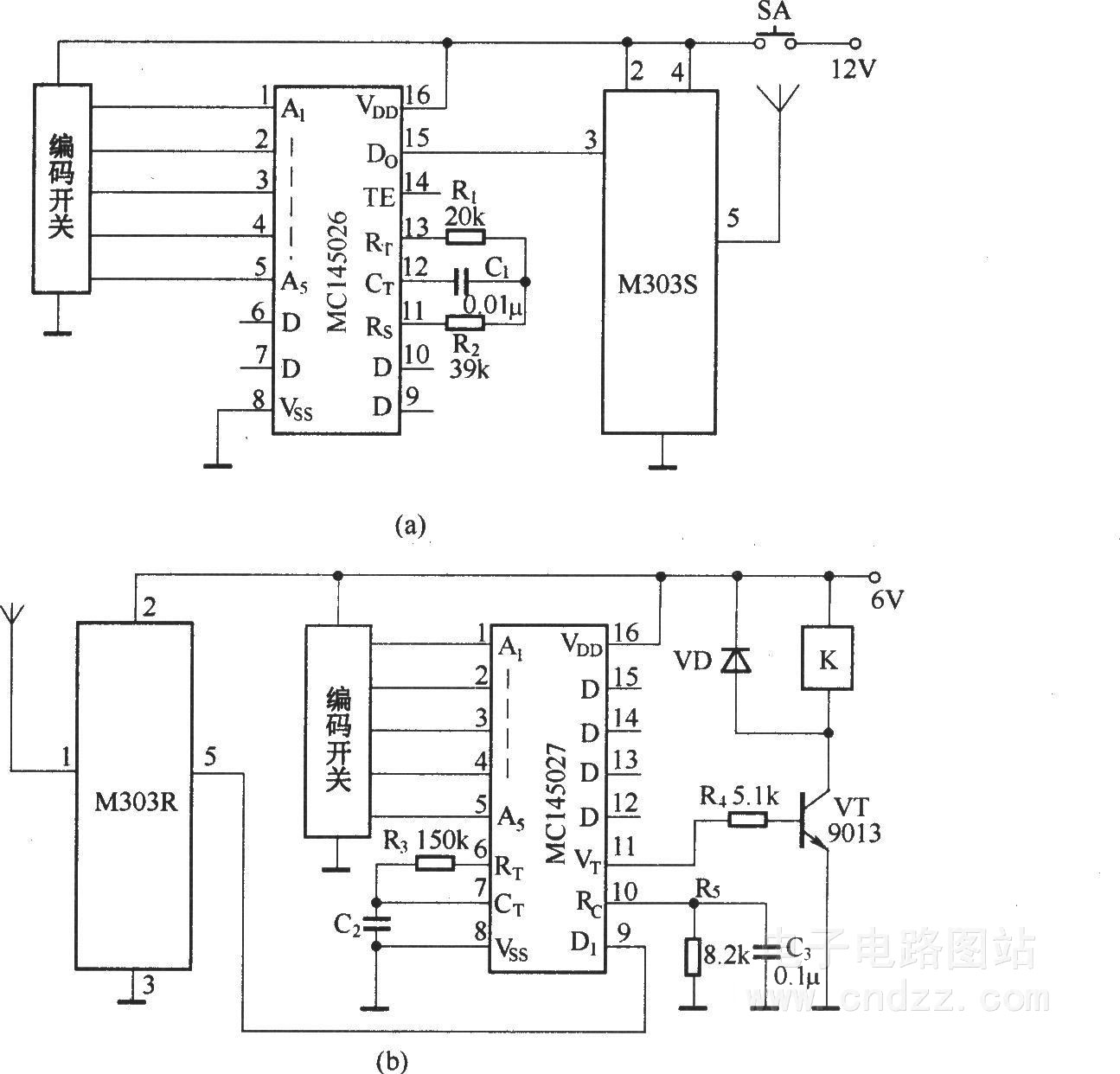 数字编码遥控开关(数字编译码器MC145026/MC145027微型无线电收发