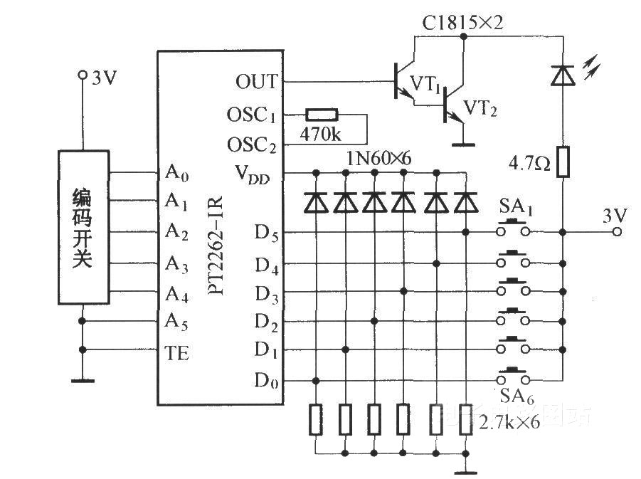 PT2262-IR的应用电路