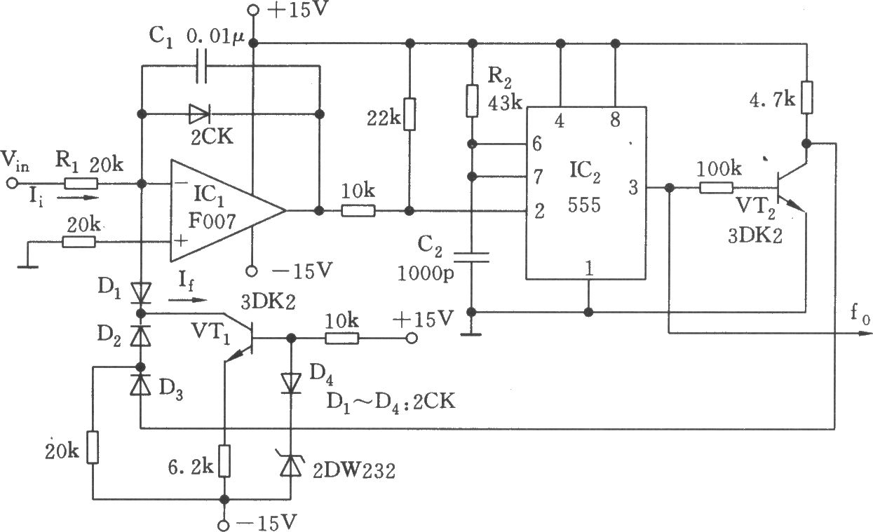 555构成的线性电压／频率变换器电路(四)