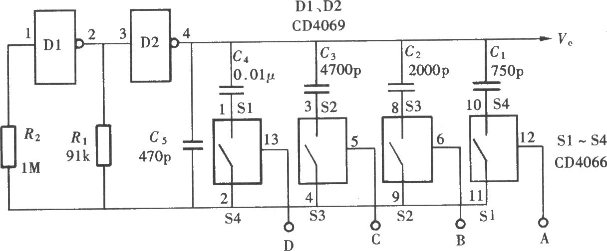 用门电路组成的数控振荡器(CD4066、CD4069)