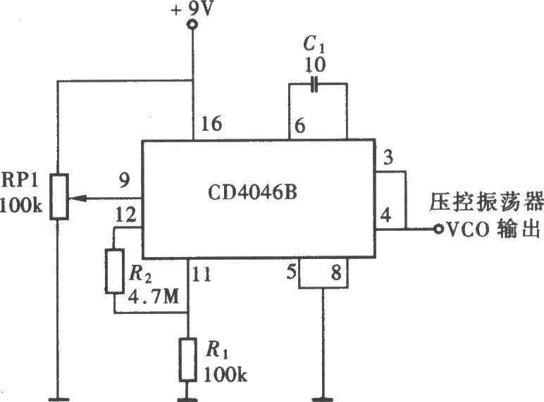 用CD4046组成的有限频率范围振荡器