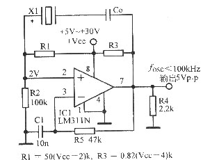 比较器LM311N构成的晶体振荡器