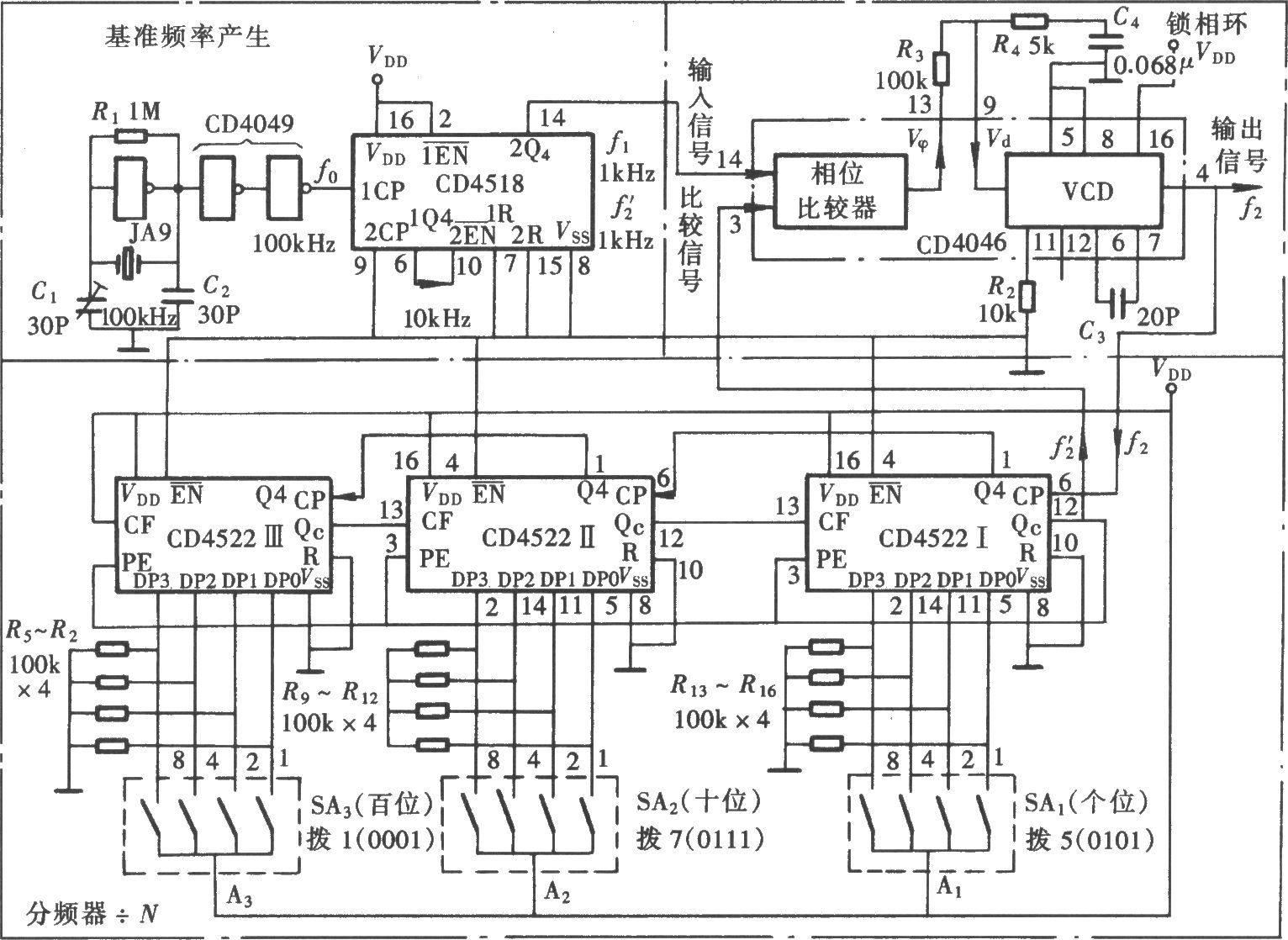 用CD4046组成的高精度频率合成器