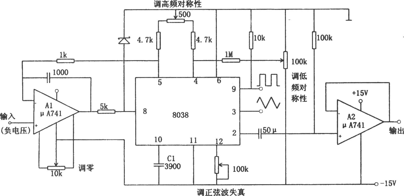 线性压控振荡器(8038、μA741)
