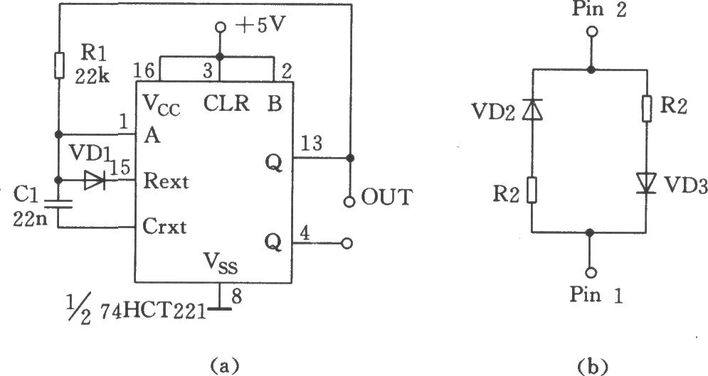 由74HCT221构成的占空比可变的单稳态多谐振荡器