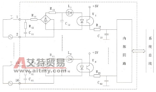 交流开关量输入模块的原理示意图