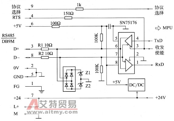 西门子S7-200PLC内部RS-485接口电路图