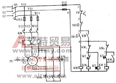 继电器控制的Y-△降压启动控制电路原理图