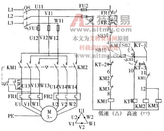 双速电动机定子绕组的电路图