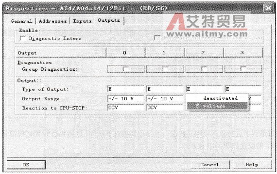 模拟量输出模块SM335( AI4/AO4×14/12bits)的设置