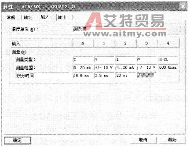 节点主站系统中主站的模拟量I/O接口属性设置窗口