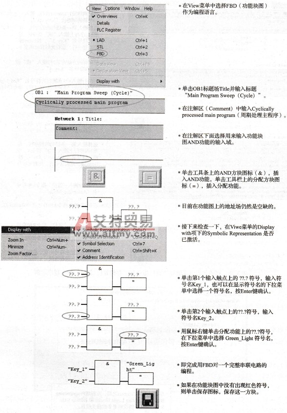 用功能块图语言编写“与”(AND)逻辑功能程序示例