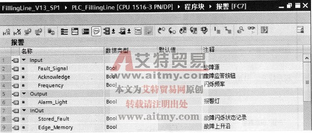 “报警”程序FC7的块接口 “报警”程序FC7的块接口