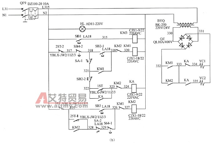 铣床继电器-接触器控制电路b