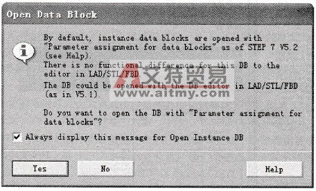  打开多背景数据块DB10时的提示信息