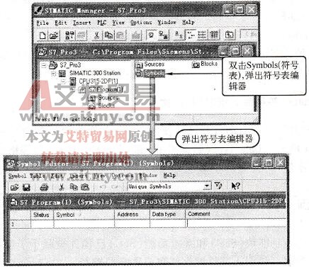 从SIMATIC管理器打开符号表编辑器窗口