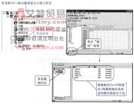 被强制为On/Off状态的接点/线圈的列表显示方式的设置流程