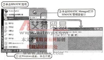 单击Windows桌面任务栏中的“开始”项，打开SIMATIC管理器窗口