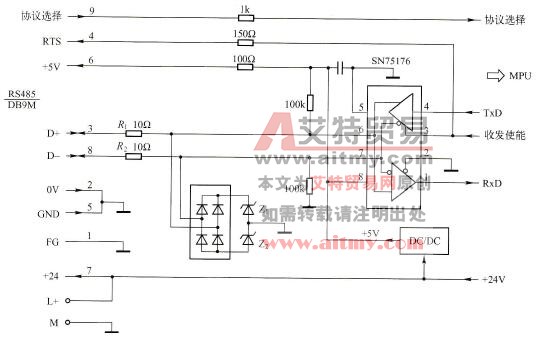  西门子S7 - 200 PLC内部RS485接口电路图