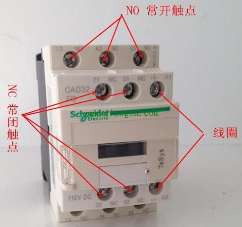 交流接触器上线圈、常开触点和常闭触点的接线柱图解 