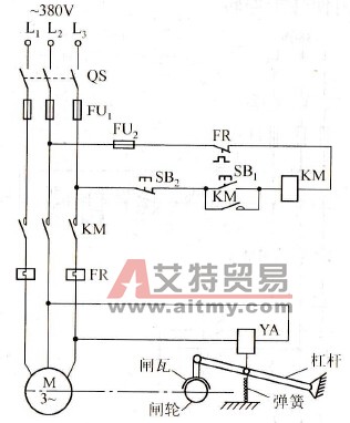 电动机电磁抱闸制动控制电路