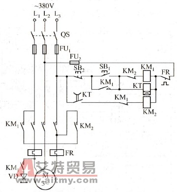电动机单管整流能耗制动电路