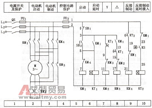 采用Y-△启动和Y制动的单向运转反接制动电路