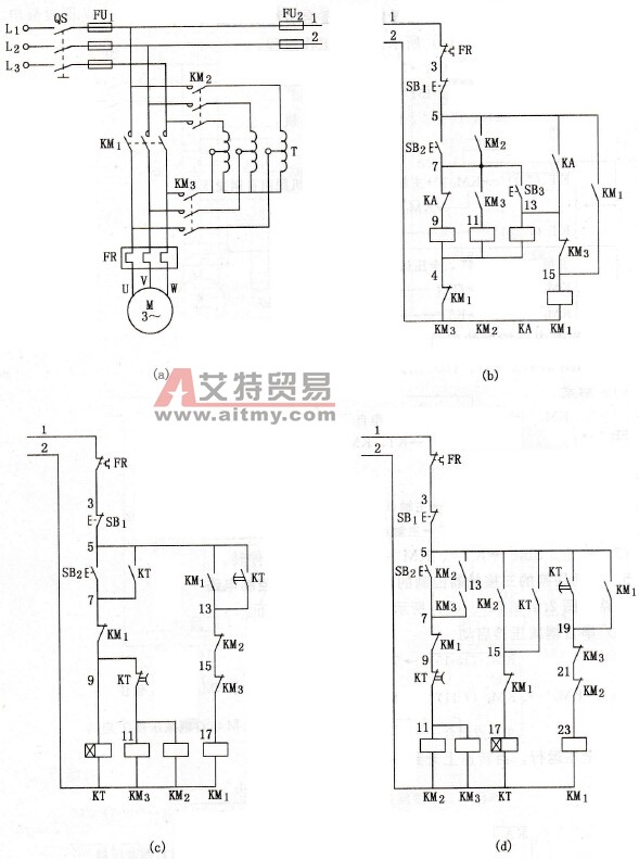 手动切换的三接触器控制的自耦减压器启动控制