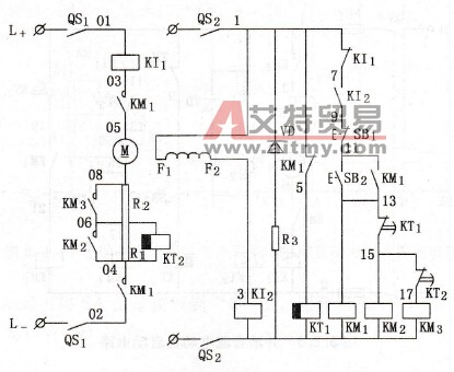 他励直流电动机串电阻单向运转启动控制电路（
