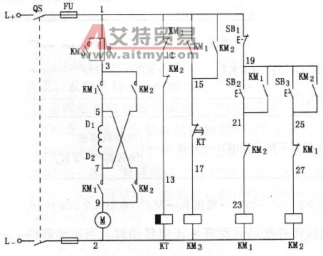 串励直流电动机正、反向运转控制电路