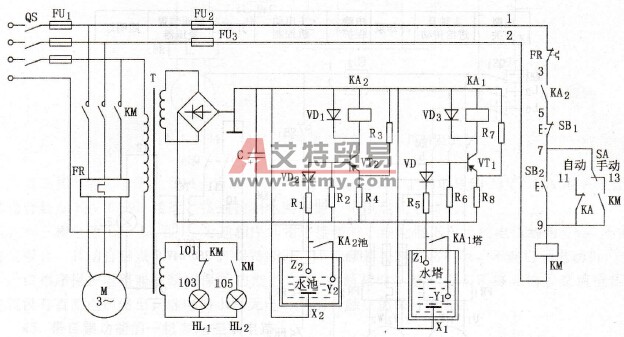 水塔与水池循环用水控制电路