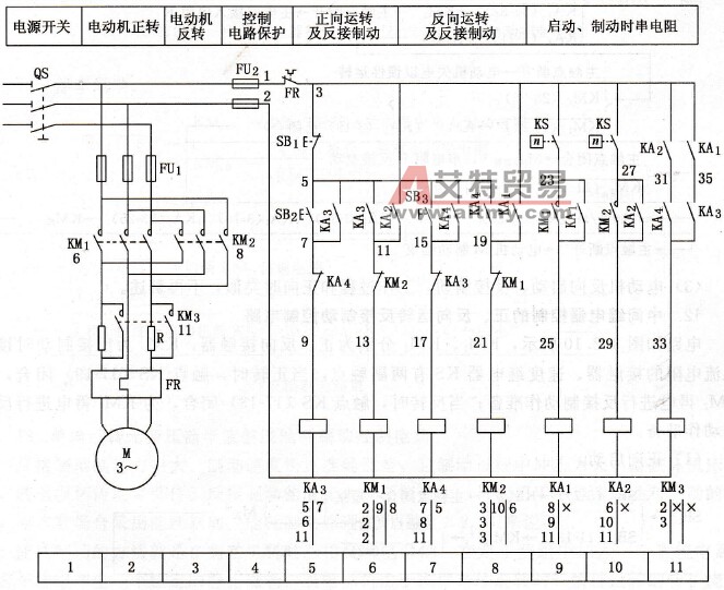 时间继电器控制的正、反向运转反接制动控制电