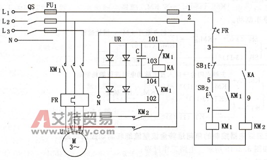 电容控制的全波整流单向运转能耗制动控制电路