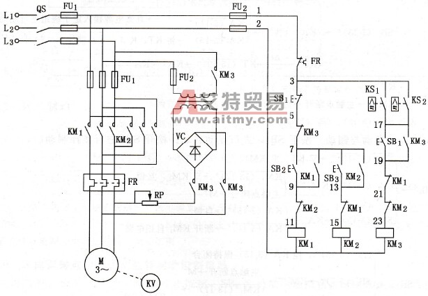 速度继电器控制的正、反向运转的能耗制动控制