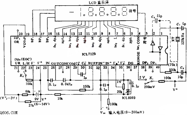由单片机CMOS IC构成的四位半数显电压表电路图