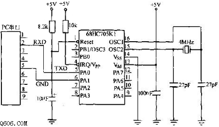 pc串口和mc68hc70-sk1微控制器之间的rs232传输电路图