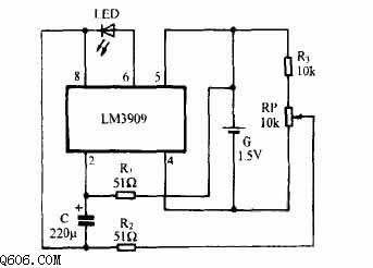 5V频率连续可调闪烁灯电路图