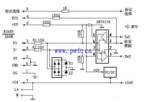 S7200PLC内部RS485通讯协议接口电路图及故障分析